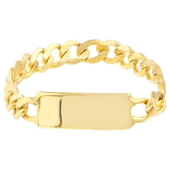 Jewelheart 14K Yellow Solid Gold Minimalist ID Bar Cuban Curb Link Chain Ring For Women