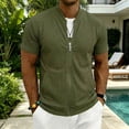 thumbnail image 2 of FAWUUDO Men's Waffle Tops Solid Color Zipper Quick Dry Lightweight Breathable Workout Gym Short Sleeve Olive Green, 2 of 5
