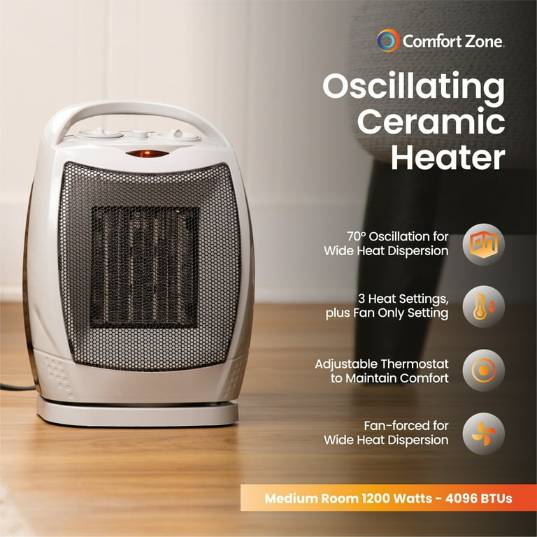 Comfort Zone 1,500-Watt Ceramic Heater, Energy-Efficient
