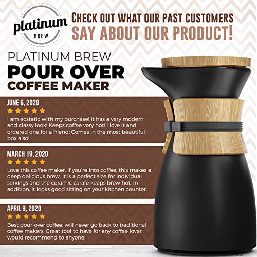 Pour Over Coffee Maker - Durable Dynamic Ceramic Carafe and Cone Funnel, Retains Heat Better than Glass - Smooth Pours Every Time, BPA Free & Non  Toxic