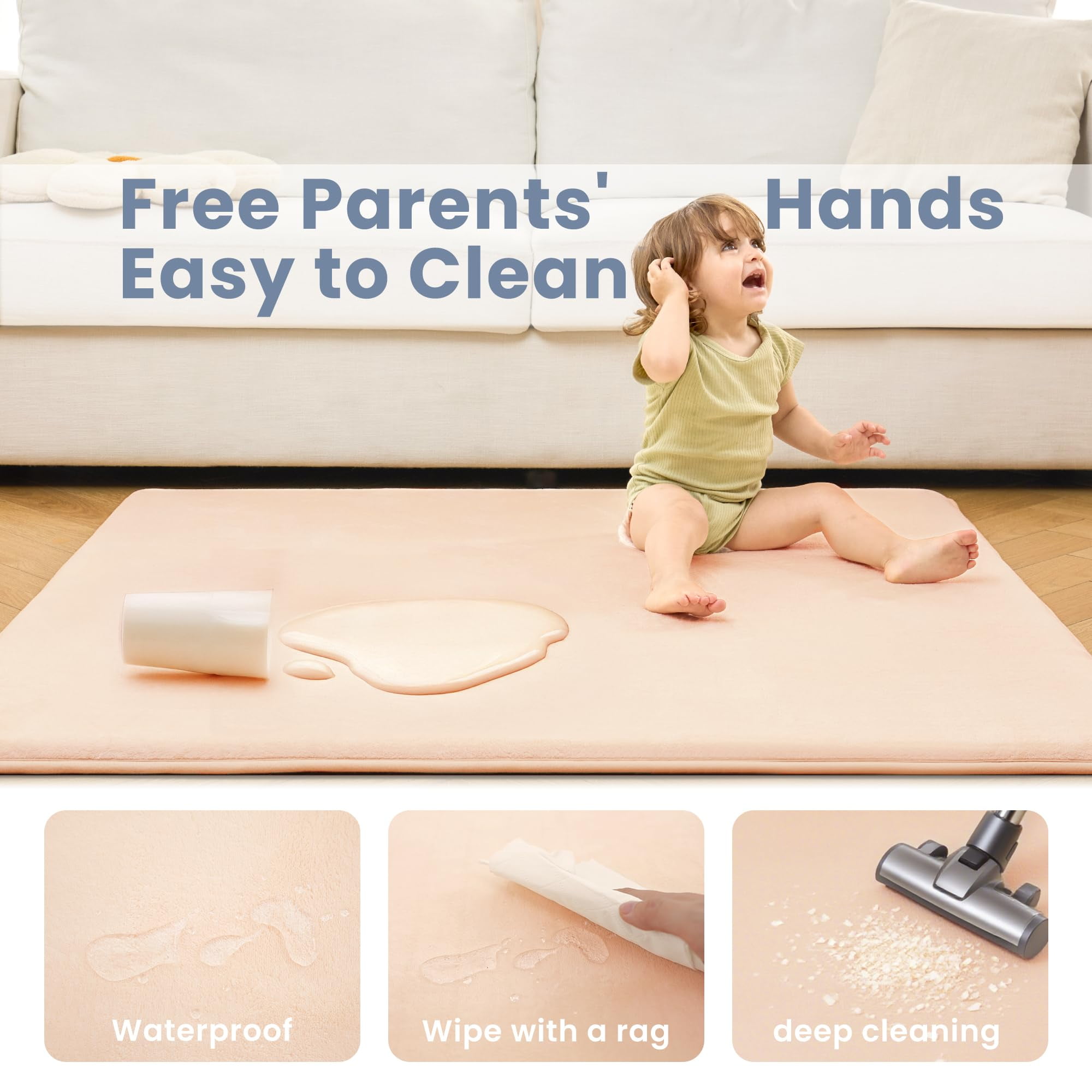 ACOMOPACK 1.3" Thick Baby Play Mat for Floor 50x50"-Memory Foam Water-Repellent Playpen Mat for Tummy Time,Non-Slip Soft Velvet Nursery Rug for Kids,Toddlers,Infants Crawling（Blush）