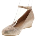 thumbnail image 2 of Top Moda Women's wedge glitter rhinestone round toe adjustable ankle strap shoes, 2 of 4