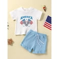 thumbnail image 2 of Wassery 4th of July Baby Boys Independence Day Outfits Short Sleeve Letter Eagle Print Tops + Solid Color Drawstring Shorts 2Pcs Infant Summer Casual Clothes Set 0-3T, 2 of 9