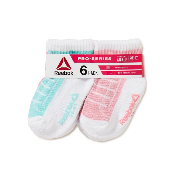 Reebok Baby and Toddler Girls' Quarter Socks, 6Pack, 24T