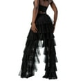 thumbnail image 5 of DcoolMoogl Women Tulle Pants Solid Color Chiffon Multi Layer Ruffle Yarn High Waist Wide Leg Long Trousers Pants Casual Streetwear Black L, 5 of 6