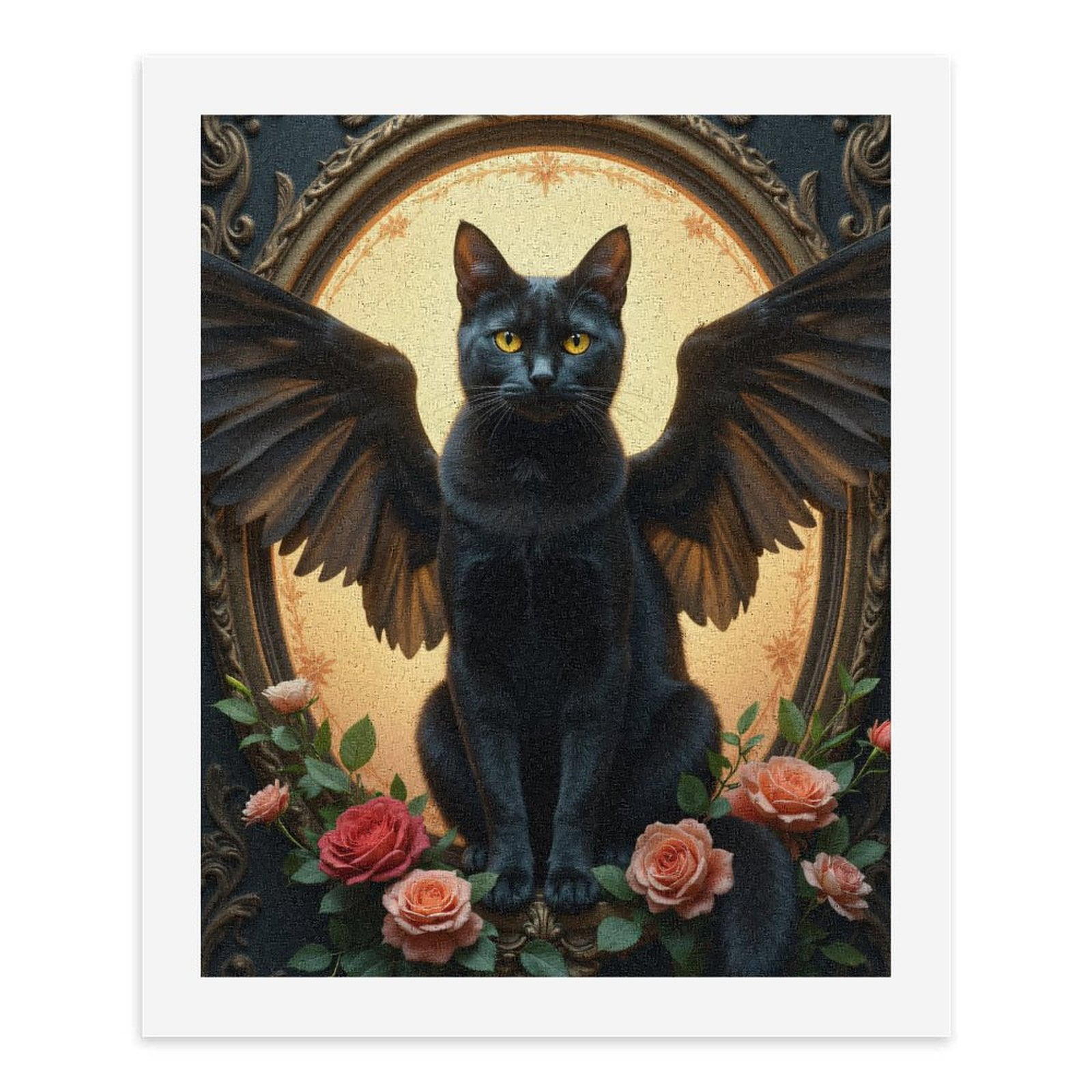 Paint by Numbers Kit for Adults, Cat Wings Roses Ornate Frame Paint by Numbers, Easy Paint by Numbers Kit for Adults Beginner, DIY Adult Paint by Number Kits on Canvas, Home Decor