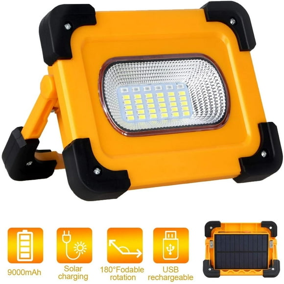 Rechargeable Led Floodlight 60W 3000 Lumens Construction Work Light With 9000Mah Battery & Solar Panel 4 Modes Portable Lantern Outdoor Floodlight For Camping, Diy