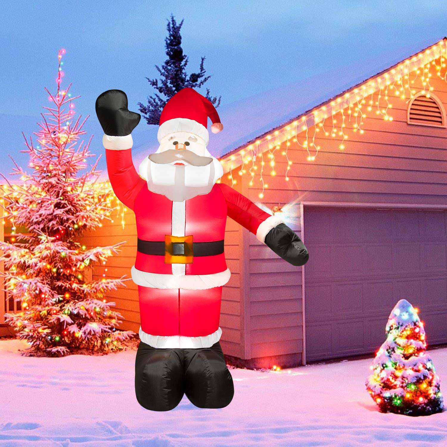 Coolmade 8Ft Christmas Inflatable Santa Claus for Christmas Blow Up Lighted Interior with Fan 