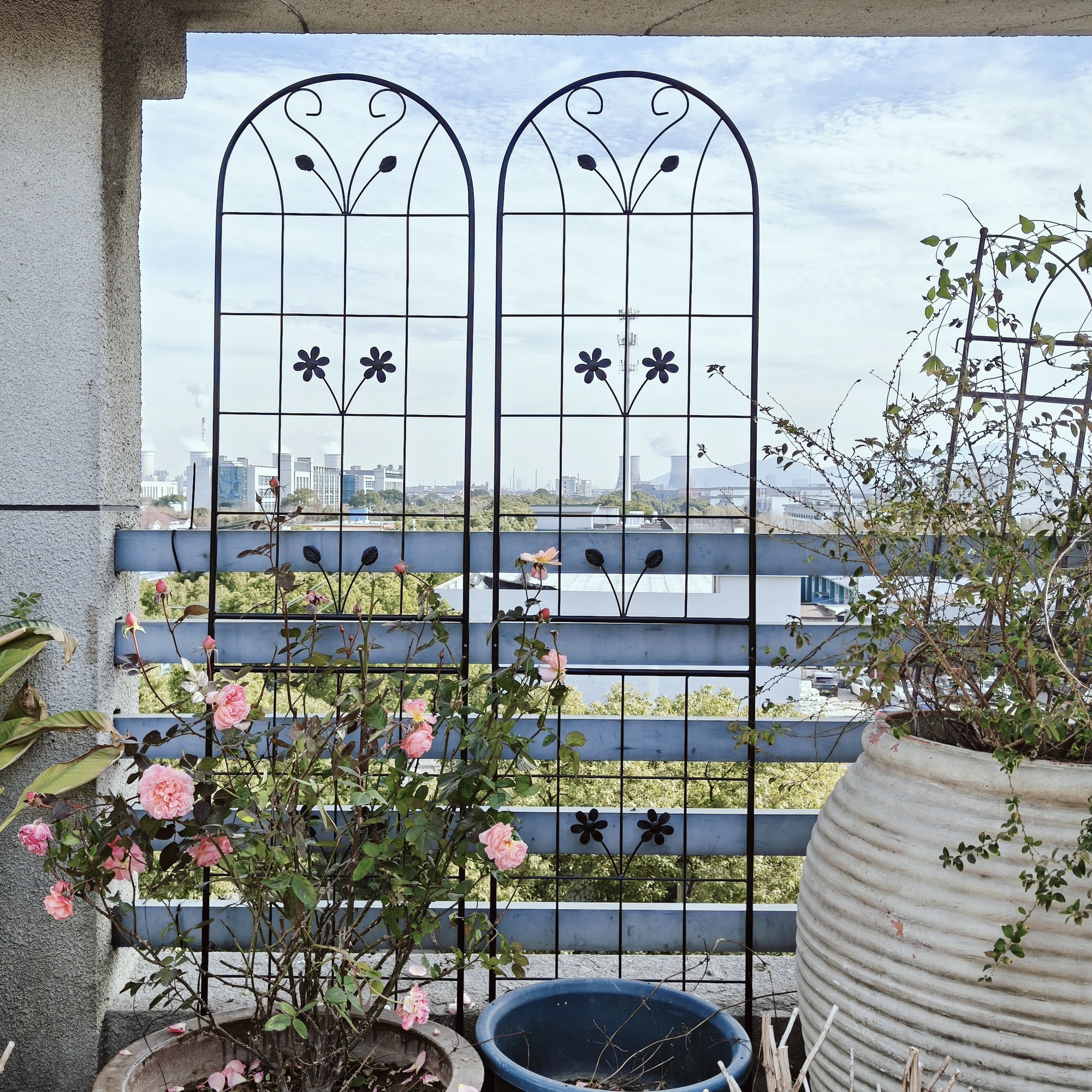 Olurrisa Multi-Use 4-Pack Iron Trellis Panels (86.7" Height) - Assemble as Privacy Screens, Cucumber Frames or Corner Supports, Anti-Rust Metal Grid for Backyard