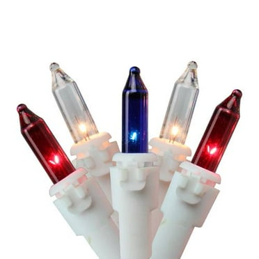 150-Count Red and Blue Chasing Mini Christmas Light Set 34ft White Wire