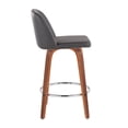 thumbnail image 3 of Lumisource Toriano Mid-Century Modern Fixed-Height Counter Stool in Walnut Wood with Square Black Footrest and Grey Faux Leather - Set of 2, 3 of 7