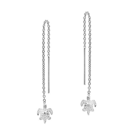 Silver Sea Turtle Earrings - Sterling Silver Adorable Baby Sea Turtle Thread Slide Earrings