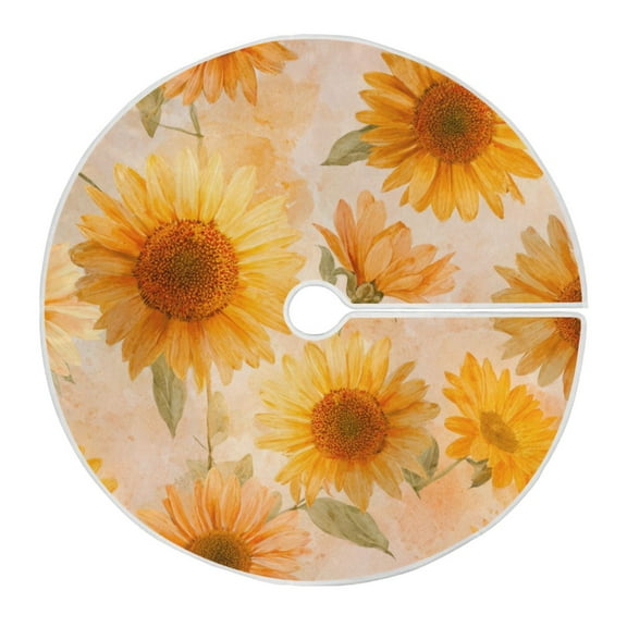 RMDQTR Festive Christmas Tree Skirt47.2x47.2in - Holiday Home Decor for Xmas Party Pastel-toned Sunflowers Pattern