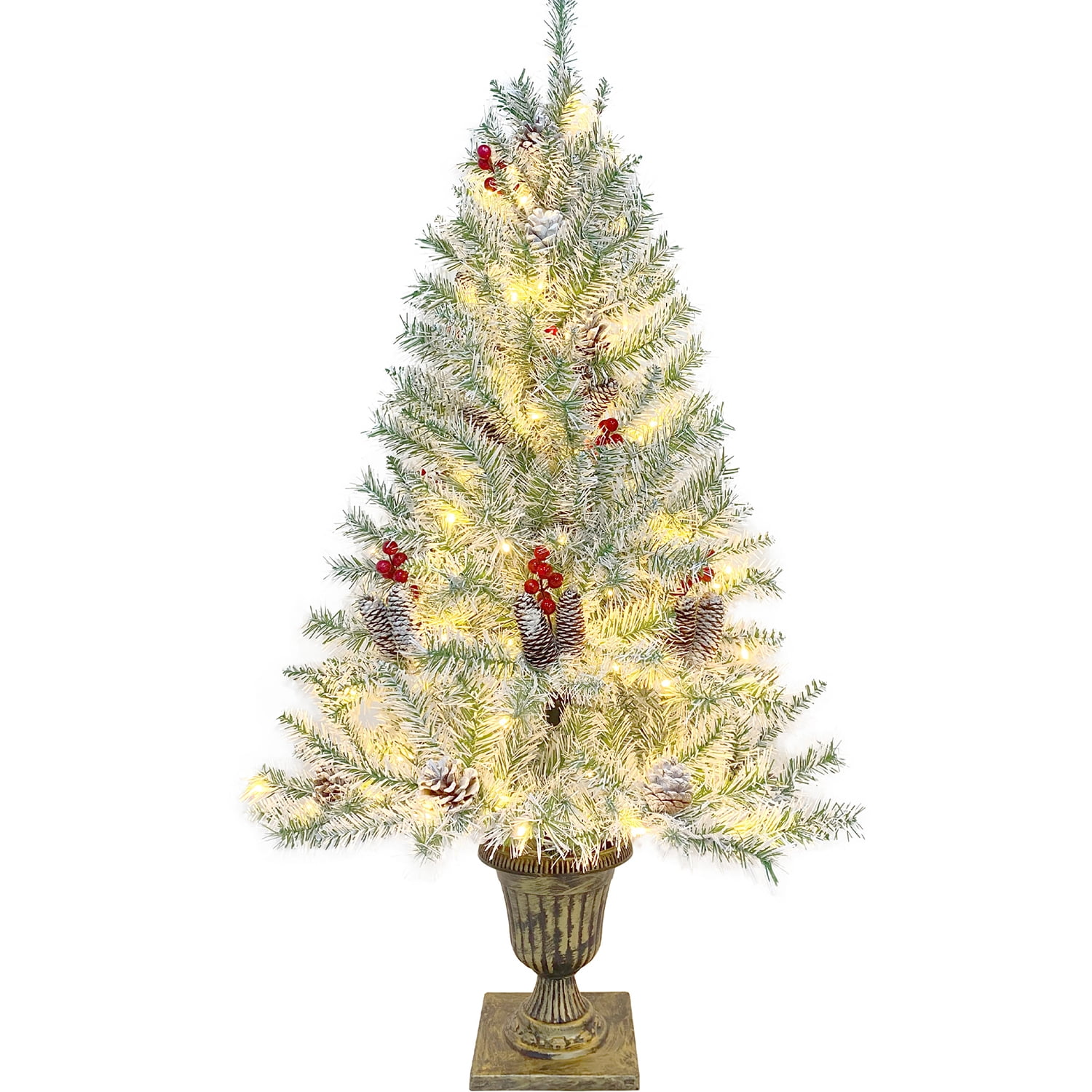 Kadyn 4-Piece Pre-lit Set Christmas Decorations, Christmas Fireplace Decorations, Front Porch Christmas Decorations, Artificial Christmas Garland, Wreath and Set of 2 4ft Christmas Tree, Retro White