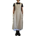 thumbnail image 1 of Vestido de mujer Casual Suelto Sólido Pinafore Tirantes Largos Delantal Algodón Lino Vestidos Generales con Bolsillos, 1 of 5