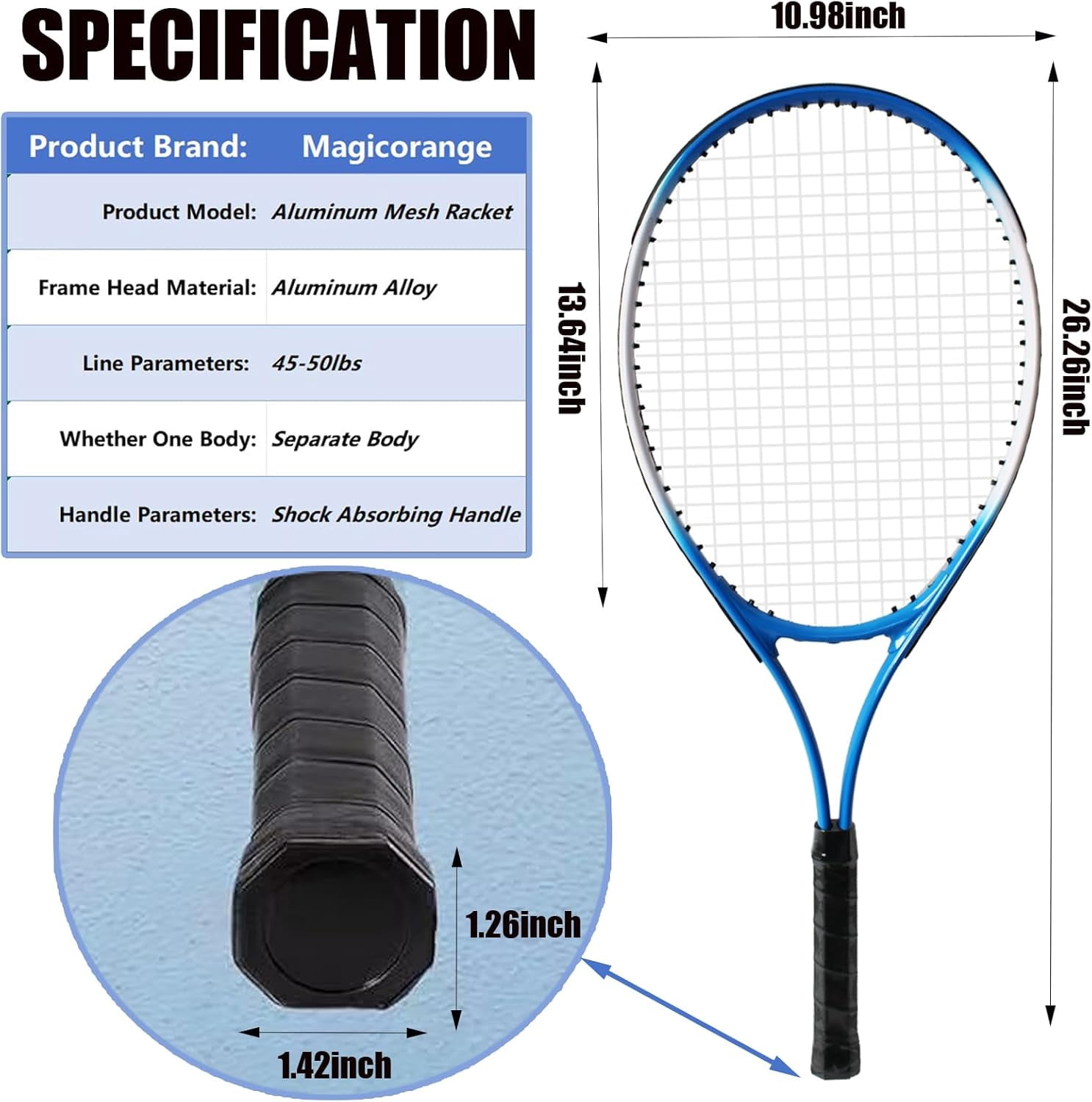 Magicorange Tennis Racket Set of 2 for Adult, 27 inch Length for Beginners and Professional with 4 Balls, 3 Overgrips, 1 Trainer, 1 Tennis Bag (Blue)