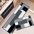 thumbnail image 1 of Black Grey Geometric Kitchen Rugs Set - Checked Black Grey Mats, Non-Skid Washable, Rustic Minimalist Runner Rug, Modern Abstract Kitchen Decor, Set of 2, Ideal for Contemporary Spaces, 1 of 6