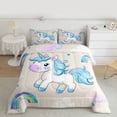 thumbnail image 2 of Feelyou Kawaii Blue Unicorn Full Size Comforter Sets for Teen, Dreamy Rainbow Cloud Bedding Comforter Set, Cartoon Animal Reversible Bedding Sets, Lightweight Room Decor, 3pcs, 2 of 8