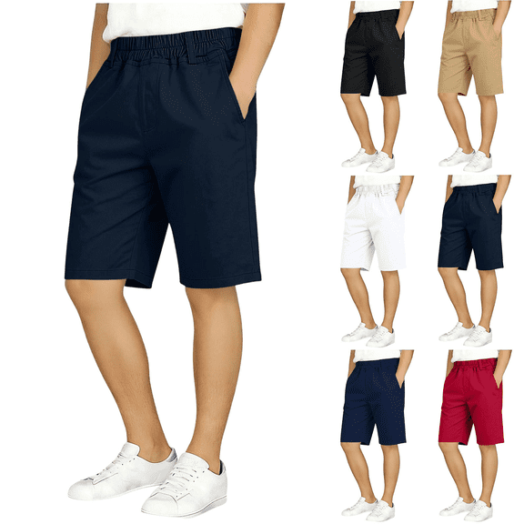 Boys Shorts Pull On Elastic Waist with Pockets Breathable Comfy Summer Solid Color Casual Daily Active Play Short,Sizes 3-16