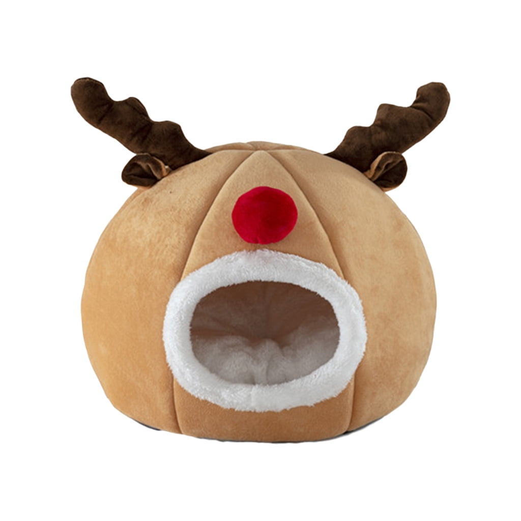 Tizuqe Igloo Pet Bed House Soft Indoor Reindeer Cave Christmas Tent for Cat Puppy