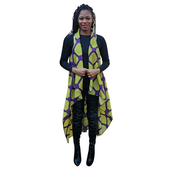 Yellow and Purple African Print Fashion Shawl wrap with Armholes Light-weight with Belt