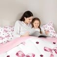 thumbnail image 3 of Homewish Kawaii Bow Ribbon Full Size Comforter Sets, Pink Watercolor Bedding Comforter Set, Teens Kids Girls Women Reversible Bedding Sets, Lightweight Room Decor, 3 Pieces, 3 of 8