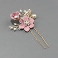 thumbnail image 5 of 4PCS Bridal Flower Wedding Hair Pins Crystal Pearl Hair Clips Headpiece Gold Wedding Hair Accessories Jewelry with Rhinestone for Brides Bridesmaids Women Girls Updo, Special Cream Blue, 5 of 5
