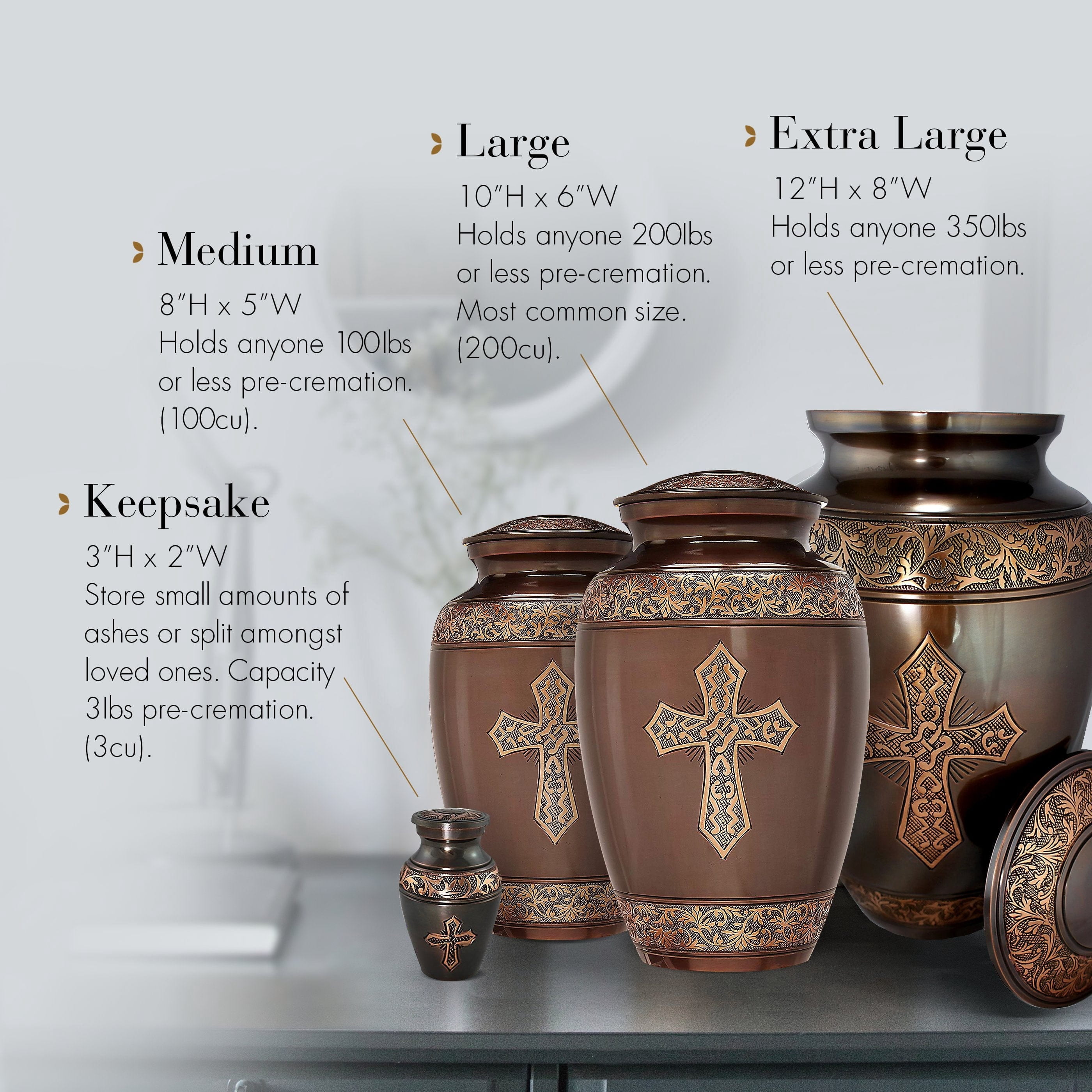 Bronze Cross Urns for Cremation Ashes Large Urn XL or Small Keepsake Urns for Human Ashes & Urns for Human Ashes for Home or Burial Small Urns for Human Ashes