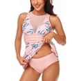 thumbnail image 1 of Traje de baño de 2 piezas para mujer, cuello redondo, empalme de malla, vestido de ajuste de cintura sin espalda, parte superior, calzoncillos ajustados elásticos, traje de baño lindo, color, 1 of 8