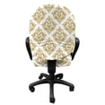 thumbnail image 3 of Damask Office Chair Slipcover, Baroque Victorian Design with Floral Swirls Dots for Classical Lovers, Protective Stretch Decorative Fabric Cover, Standard Size, Yellow and White, by Ambesonne, 3 of 5