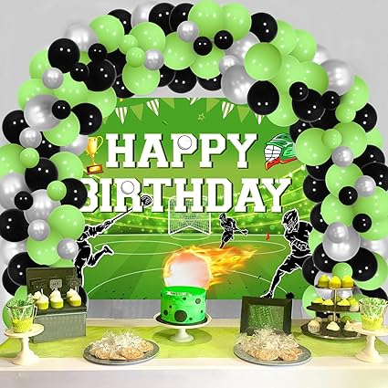 Lacrosse Birthday Party Decorations Boys, Lacrosse Birthday Party Backdrop Banner Green Black Silver Balloon Arch Kit,Lacrosse Photo Background for Sports Theme Party 1 Year Old Birthday