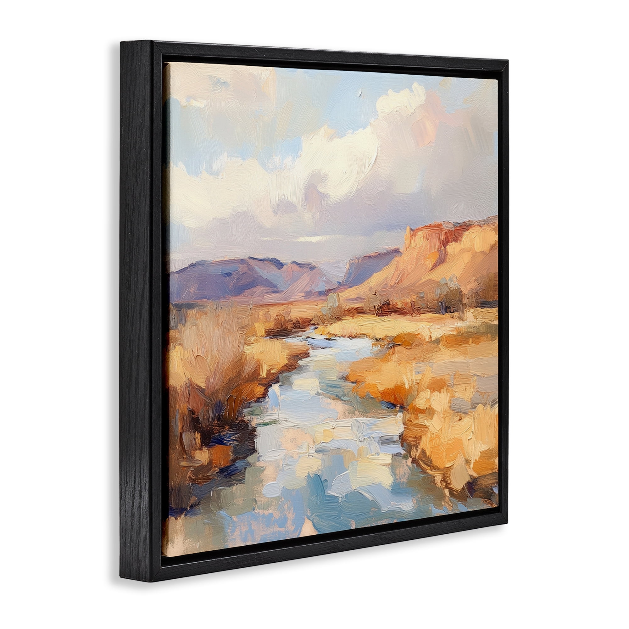 Stupell Industries Plateau River Evening Glow Black Framed Floater Canvas Wall Art, design by Petal Prints Design