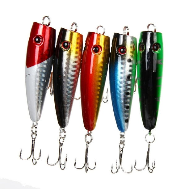 5pcs Popper Fishing Lures 5 Colors 10g Bait High Carbon Steel Hook Tackle 