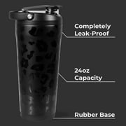 HydroJug Stainless Steel Shaker 24 oz - Insulated, Leakproof, BPA-Free with Silent Mixing Grate - for Fitness, Sports & Everyday Use - Black Leopard