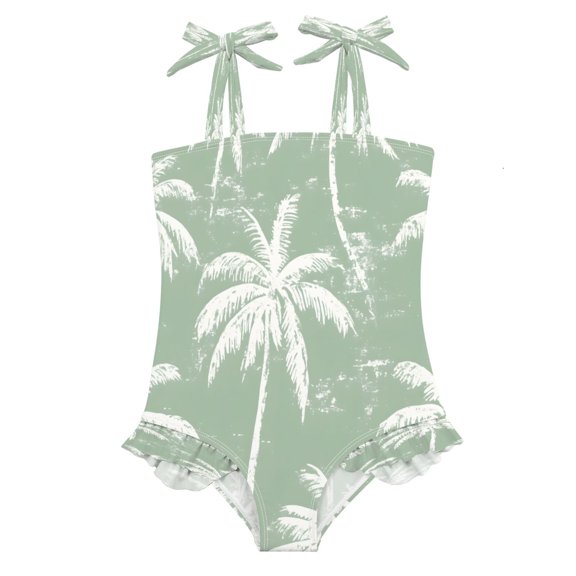 DIXRUYEE Swimsuit One Piece swimwear White Palm Tree of Pattern