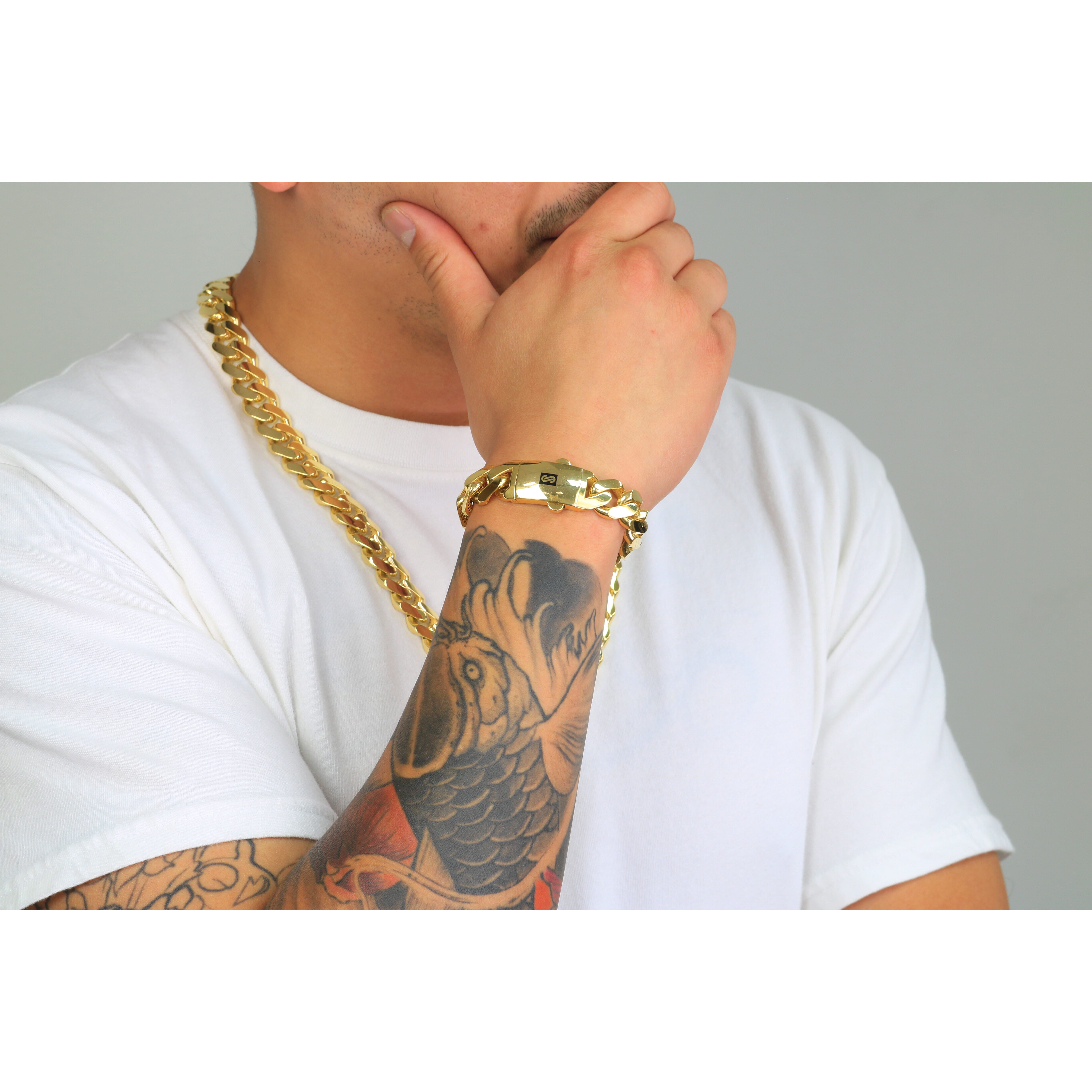 Mens 24k Gold Plated Miami Cuban Link Bracelet 316L Stainless Steel 8.5  20MM