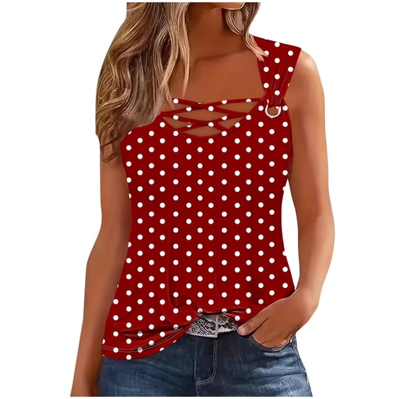 Ashyfjp Womens Tank Tops Casual Polka Dots Print Sleeveless Blouse Trendy Versatile Comfortable Summer Tops for Women, Size S-XXL