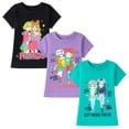 thumbnail image 2 of HILEELANG Little Girl Short Sleeve Tees Summer Purple Black Green Girl Cotton Tops Shirts 3 Packs Size 6, 2 of 9