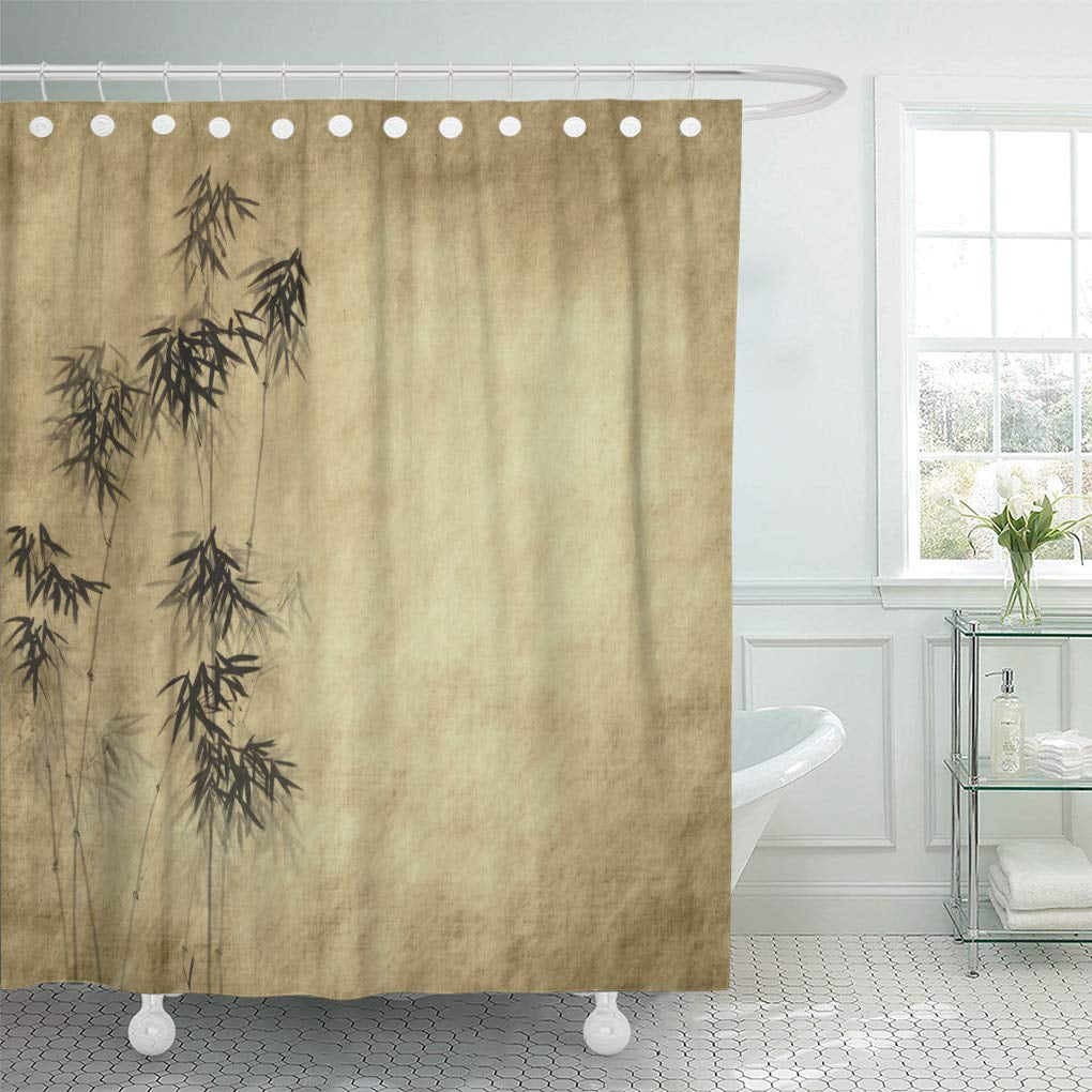 ATABIE Green Zen Bamboo on Old Antique Yellow Asian Pattern Shower