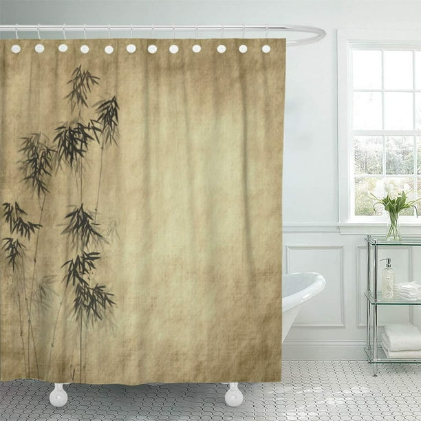 ATABIE Green Zen Bamboo on Old Antique Yellow Asian Pattern Shower