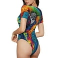thumbnail image 2 of Gaeub Vibrant Rainbow Parrot Fantasy Print Women's Short Sleeve One Piece Swimsuit Sexy High-Waisted Bodysuit Bathing Suit for Swimming, Beach, Sports-Small, 2 of 7