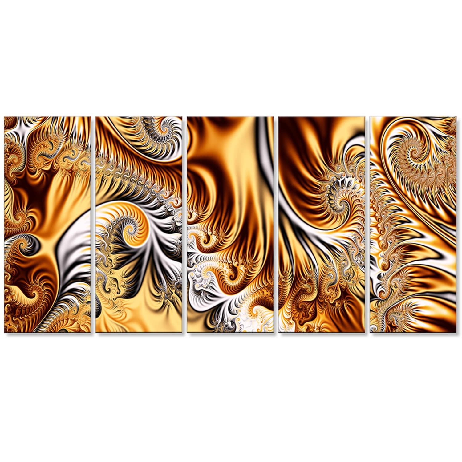 DESIGN ART Abstract "Gold & Silver Ribbons" Canvas Art 60 in. wide x 32 in. high - 4 Panels