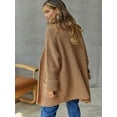 thumbnail image 4 of Women'S Long Sleeve Sweaters Coat Loose Knit Cable Open Front Cardigan Outerwear Coat with Pockets Camel Color L, 4 of 5