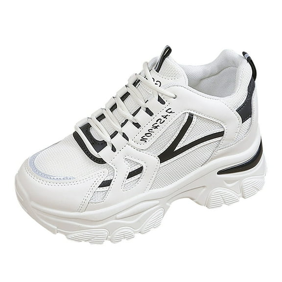 CAICJ98 Women's Sneakers Fashion Casual Shoes Lightweight Walking Shoes Comfortable Mesh Breathable Lace Up Tennis Shoes Womens Black,7.5