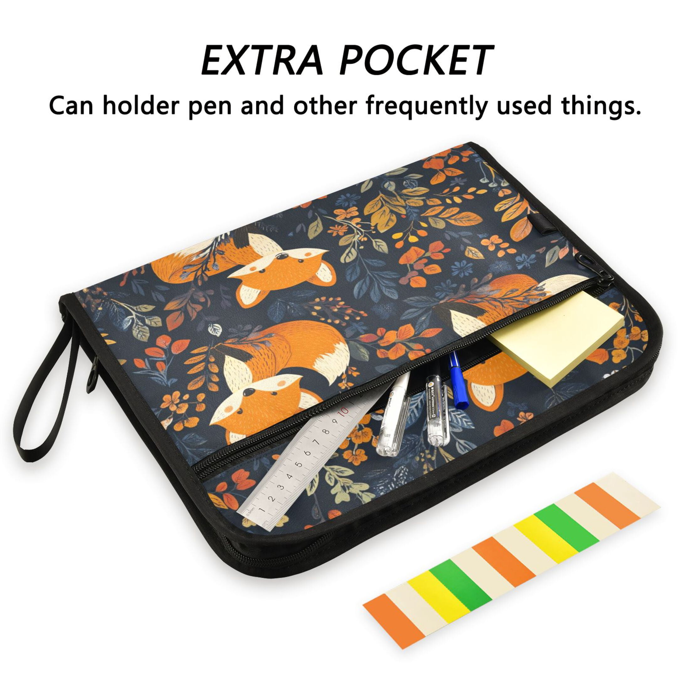 WOBOGO Cute Fox Pattern Expanding File Folder Letter Size Accordion Filing Organizer 13 Pocket Separate Organ Pocket
