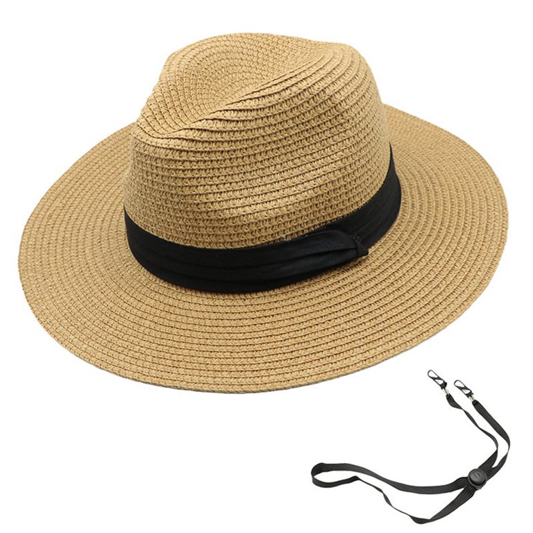 Wide Brim Straw Sun Hat with Chin Strap UPF 50+ Fedora Bucket Hat Summer Mesh Sun Hats for Women Lightweight Beach Hat Floral  main image 4