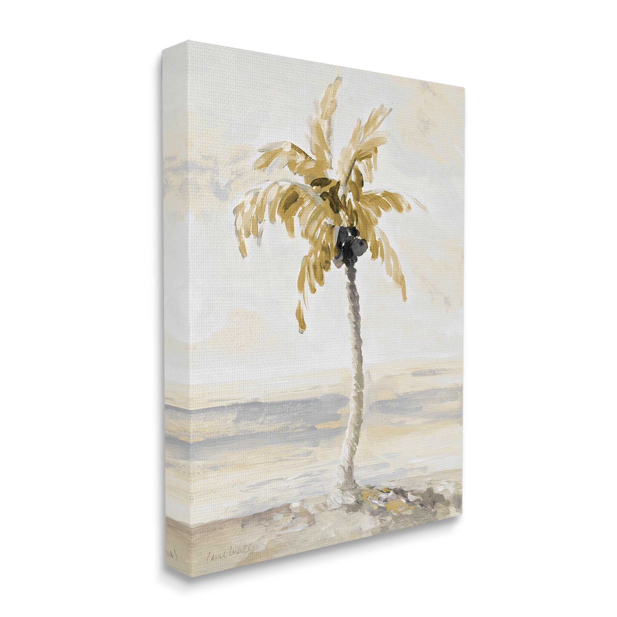 Stupell Industries Neutral Lone Palm Tree Landscape Painting Gallery Wrapped Canvas Art Print Wall Art, 30 x 40
