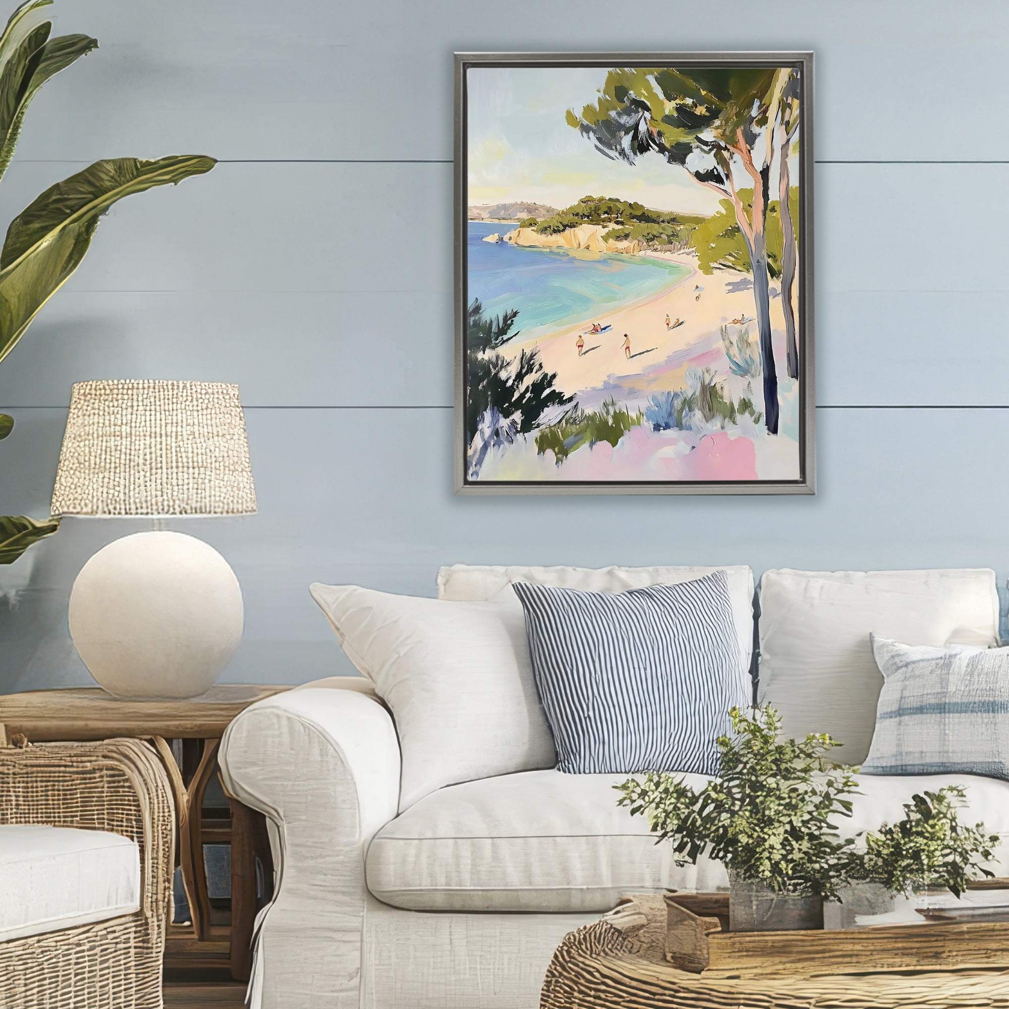 Stupell Industries Amalfi Coast Beach Escape Gray Framed Floater Canvas Wall Art, design by The Prints Vibe