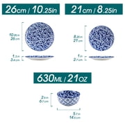 MALACASA 12 Pieces Dinnerware Sets, Porcelain Plates and Bowls Set for 4, Blue and White Porcelain Dish Set, White Orchid Pattern