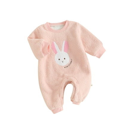 

FEORJGP Toddler Baby Plush Romper Infant Boys Girls Fleece Jumpsuit Kids Long Sleeve Bodysuit Cartoon Bear/Bunny Print Crew Neck Jumpsuit for Newborn Thick Cozy Soft Cute Clothes